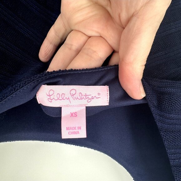 LILLY PULITZER maxi dress cap sleeve sheer preppy cruise island navy blue XS - Picture 9 of 11